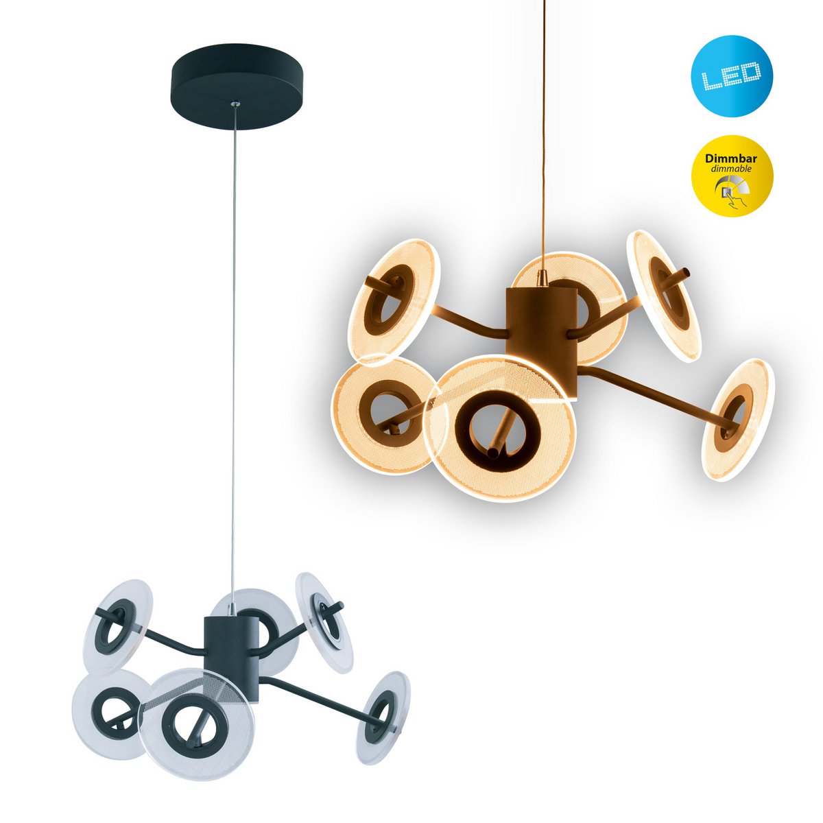 Led hanglamp "discus" gemaakt van zwart metaal en wit plastic met stevig gebouwd -in LED's, hangende lamp voor eetkamer, woonkamer, gang of kantoor met een Øvon ca. 57 cm
