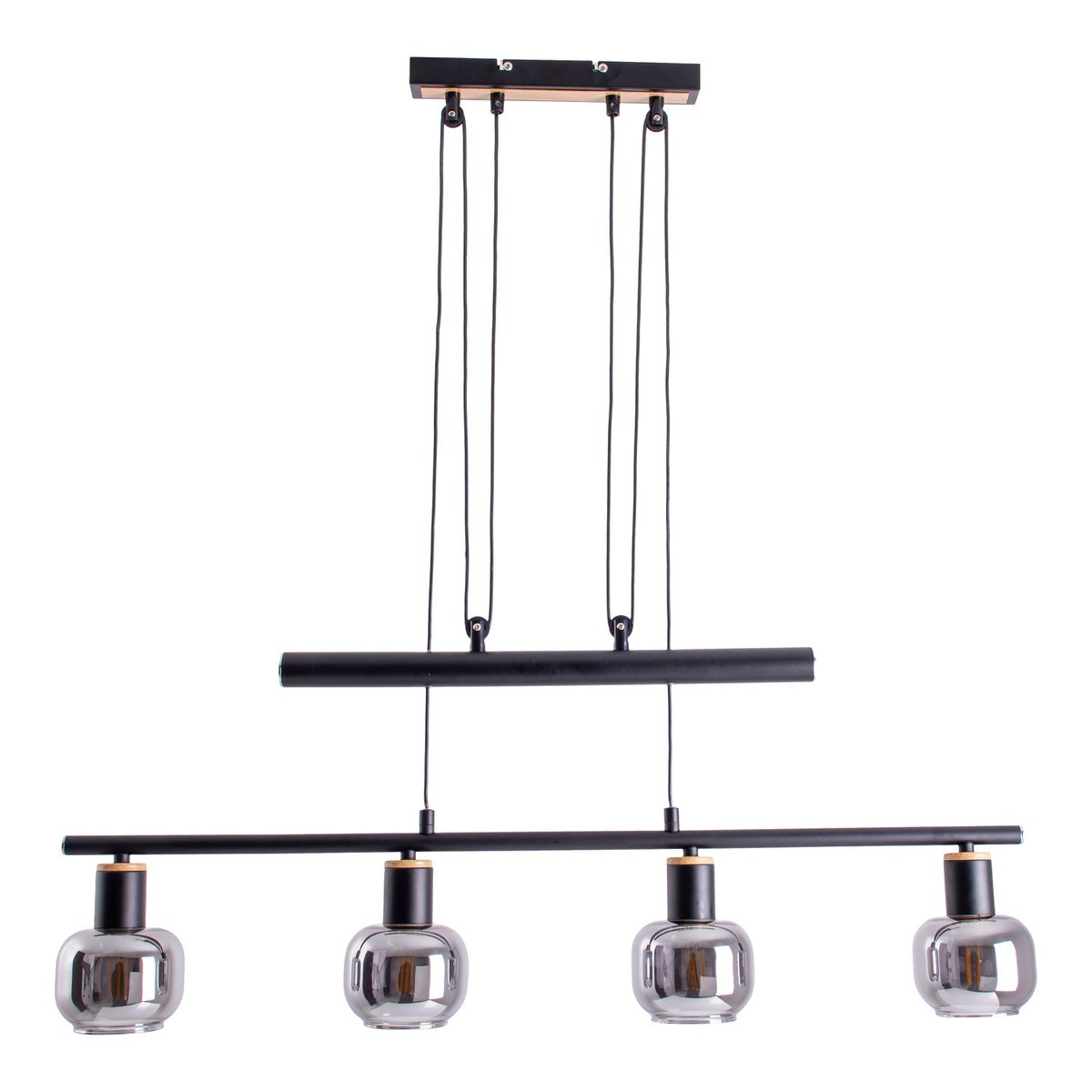 Näve Fumoso Hanglamp 4-lichts 78cm Zwart Rookglas