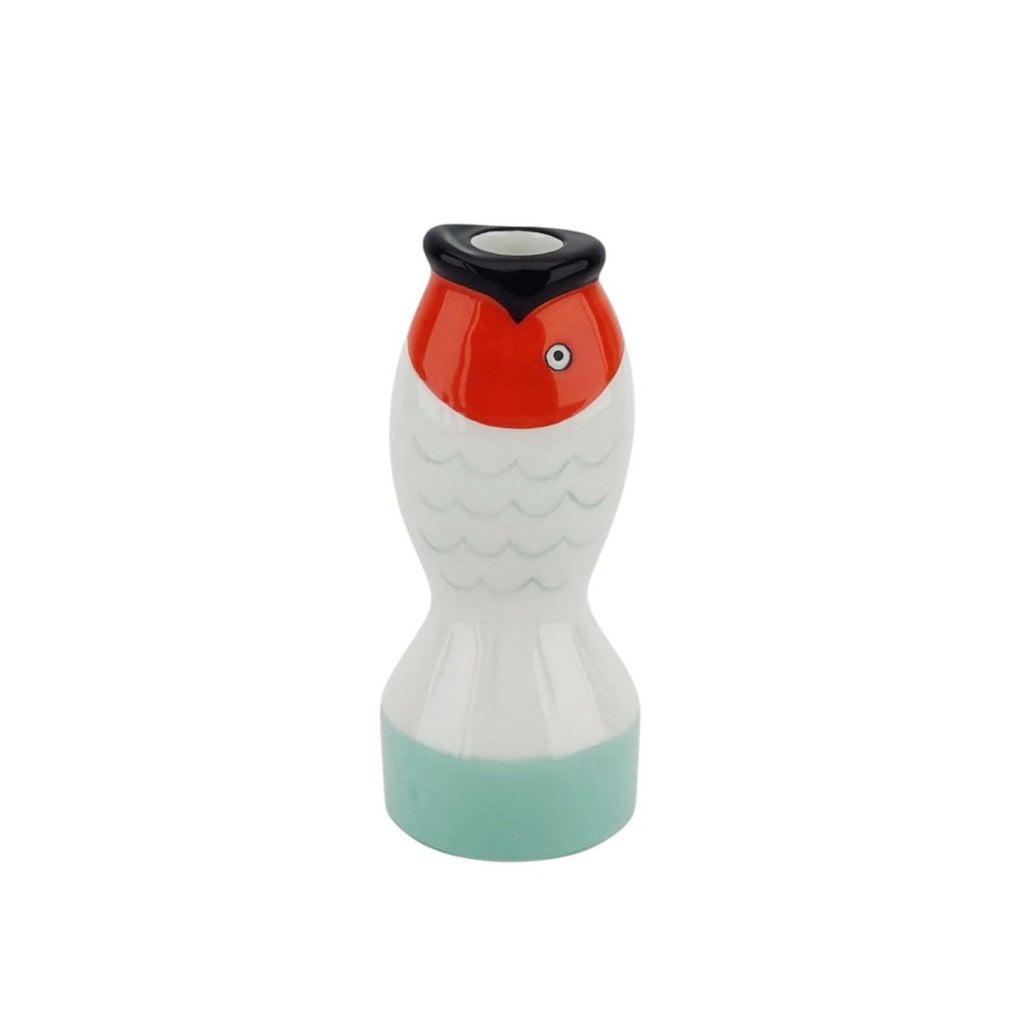 Kandelaar Vis Mint/Wit/Oranje - Dolomiet - 7x7x16,5 cm