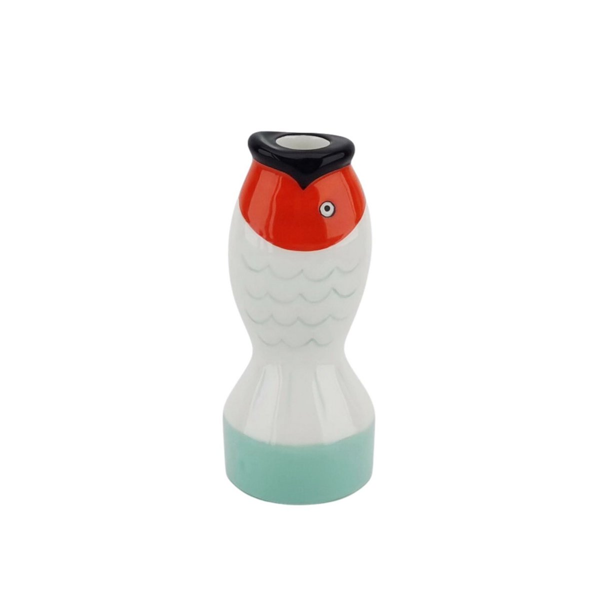 Kandelaar Vis Mint/Wit/Oranje - Dolomiet - 7x7x16,5 cm