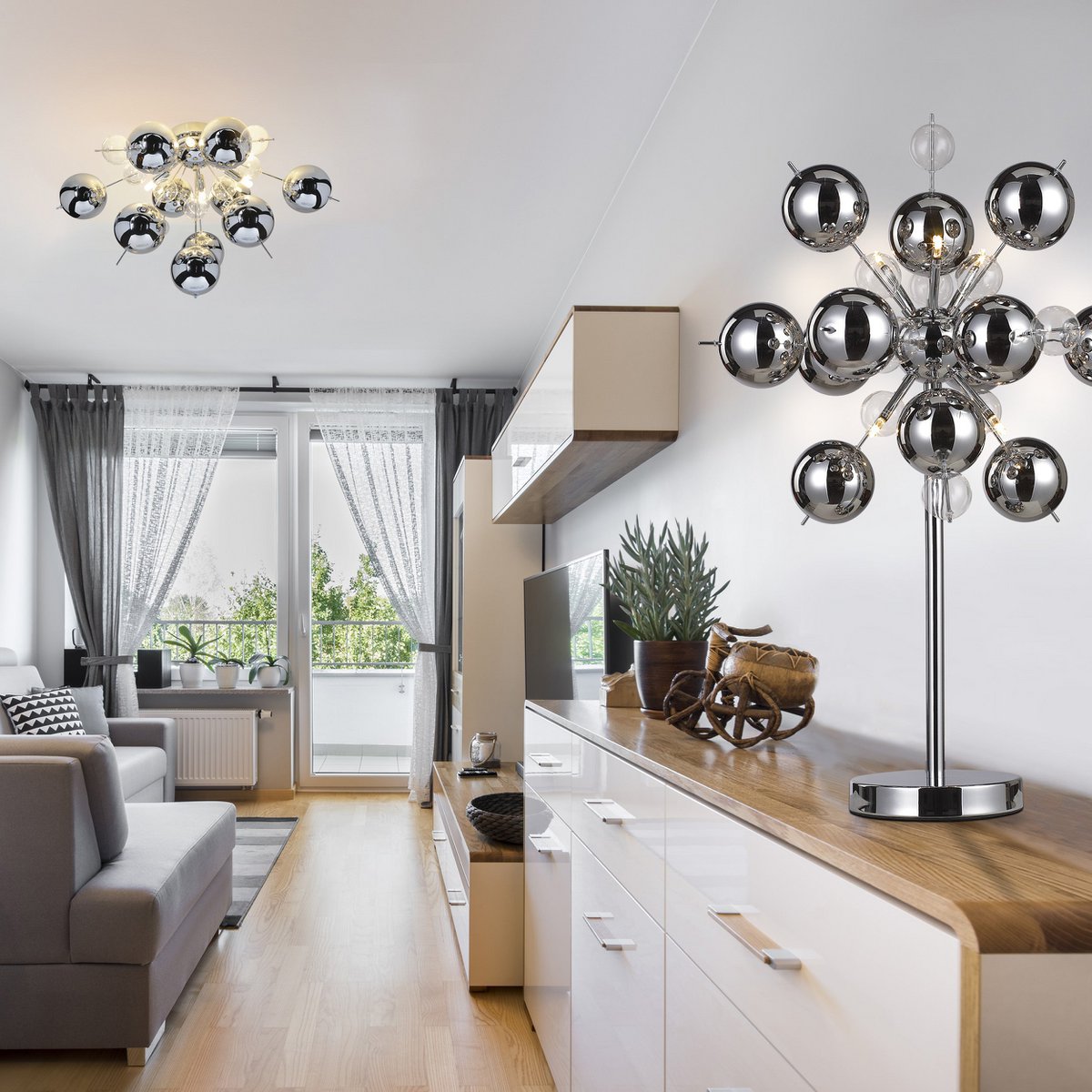 Plafondlamp Explosie Näve Chroom Ø57cm G9
