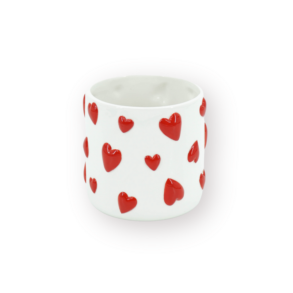 Hartjes Bloempot Wit/Rood - 15,5x15,5x16cm Dolomiet