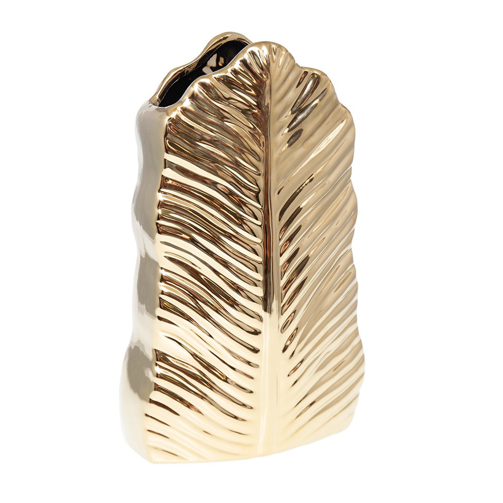 Gouden keramische bladvaas 17,8x10x28,5 cm - AULICA