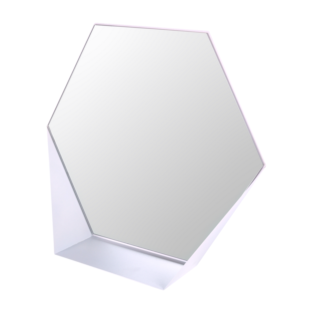 Gorillz Hive Hexagon Wandspiegel - 60x52 cm - Industrieel Wit met Opbergplank