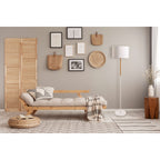 Textiel staande lamp "Tessile", vloerlamp gemaakt van metaal, rubberen boom en stof in wit en natuur, E27 -aansluiting, staande lamp 126 cm hoog