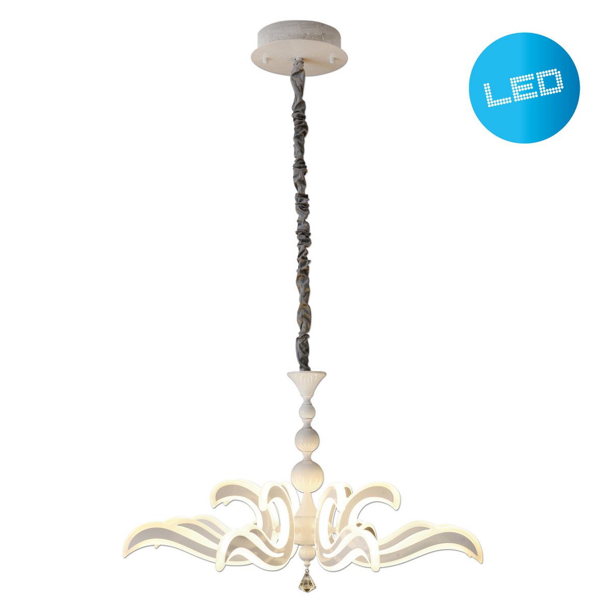 Led Crown "Ludwig" wit Ø 66 cm, met stevig geïnstalleerde LED's, metaal in wit