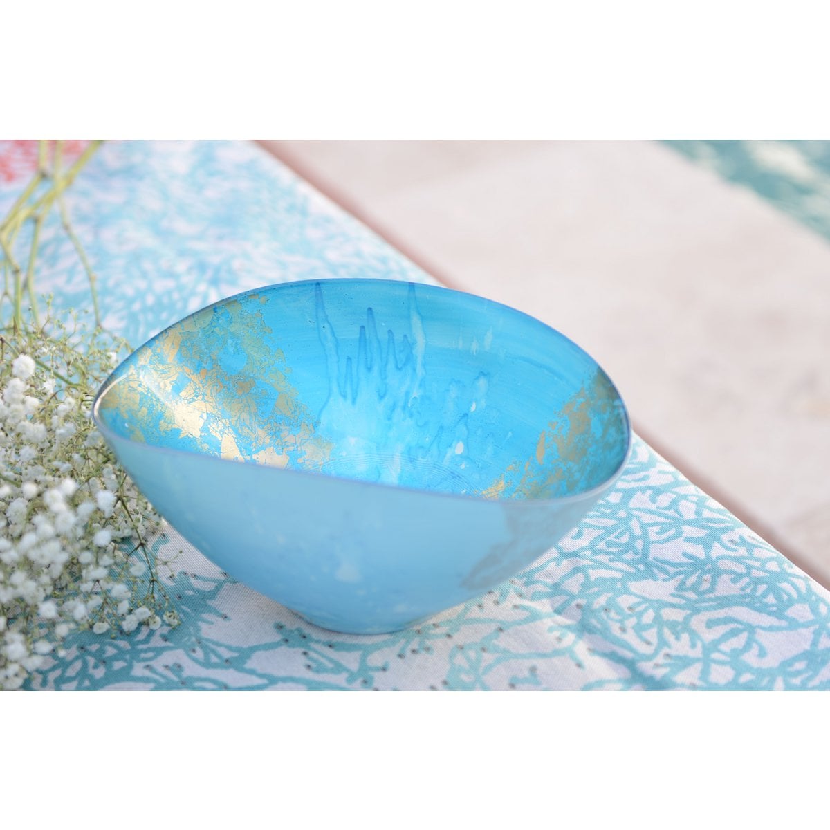 Blauwe & gouden ovale coupe 26,5x14,3x11,5cm