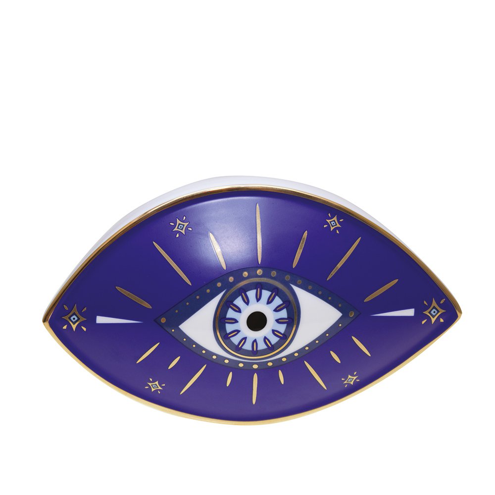 Donkerblauw keramisch decoratief oog 20x12cm