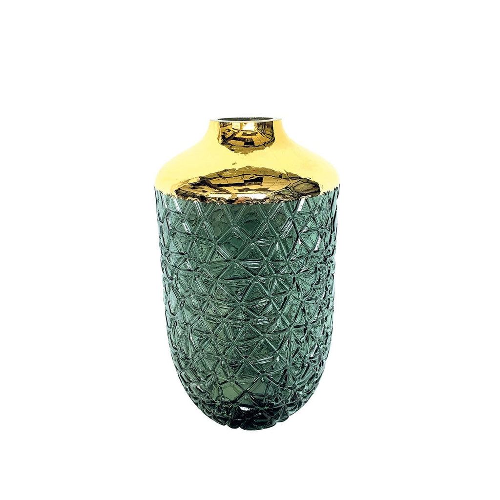 Groene vaas met gouden rand 16x29cm