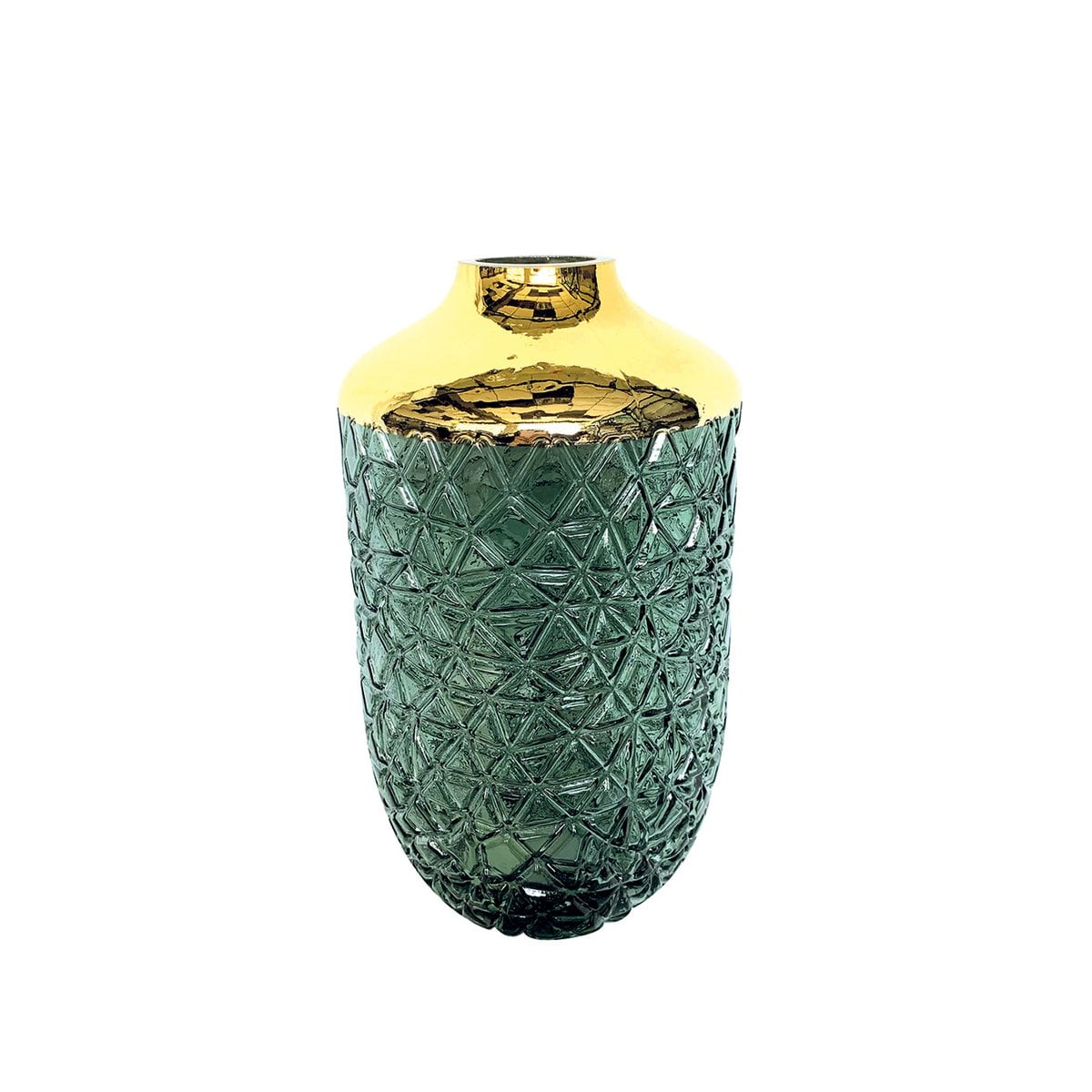 Groene vaas met gouden rand 16x29cm