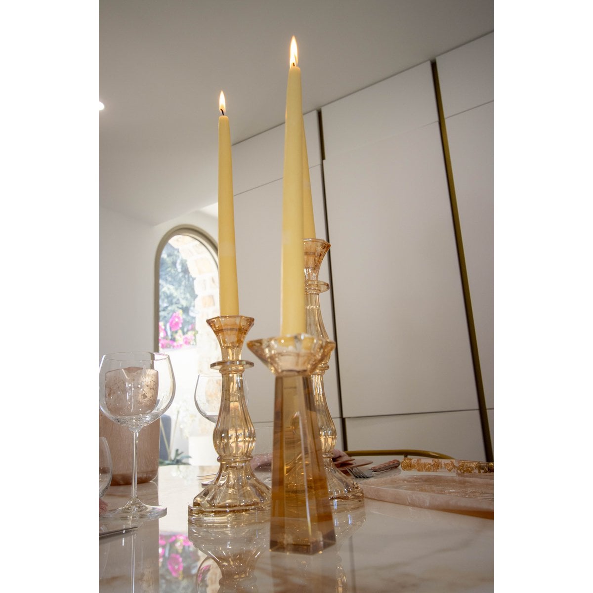 Amberkleurige kandelaars h16cm set 2 - AULICA