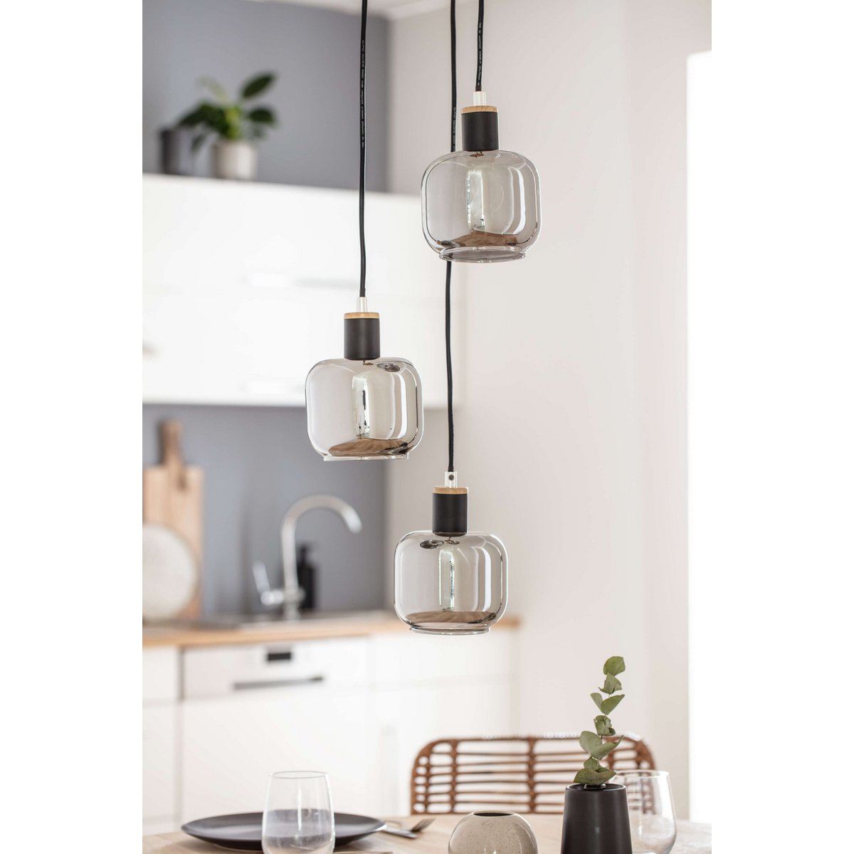 Näve Fumoso Hanglamp - Zwart Metal Glas