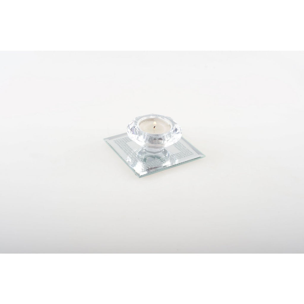 Kristallen kaars 9x9cm op zilveren spiegelstandaard