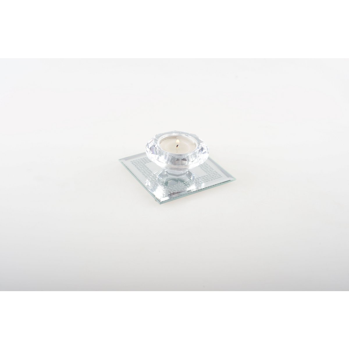 Kristallen kaars 9x9cm op zilveren spiegelstandaard