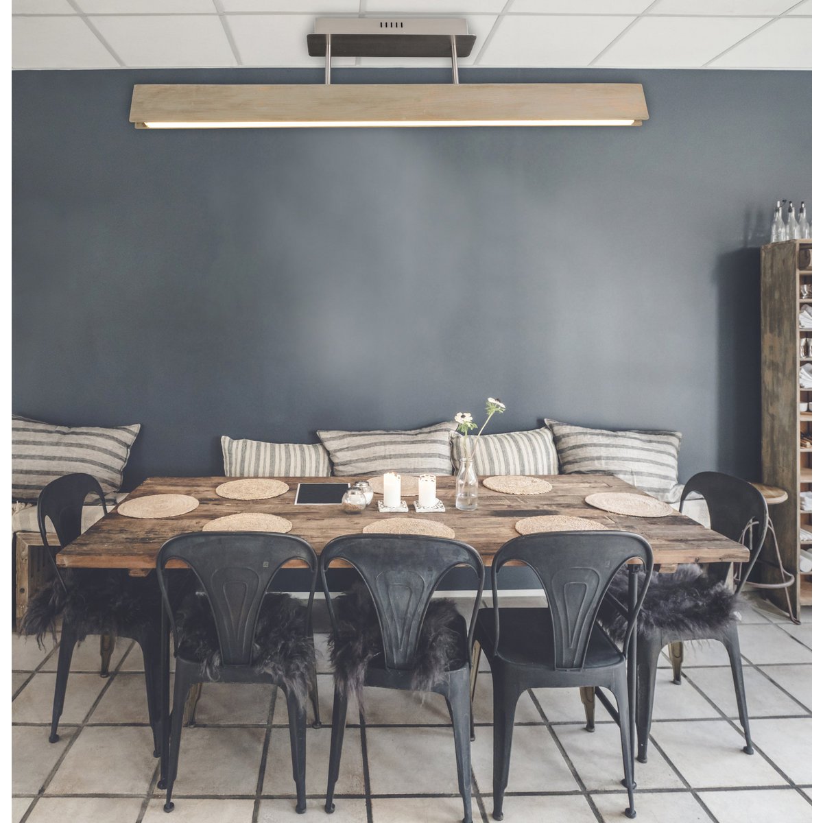 Näve LED Plafondlamp Recht 97,5cm - Metaal Hout