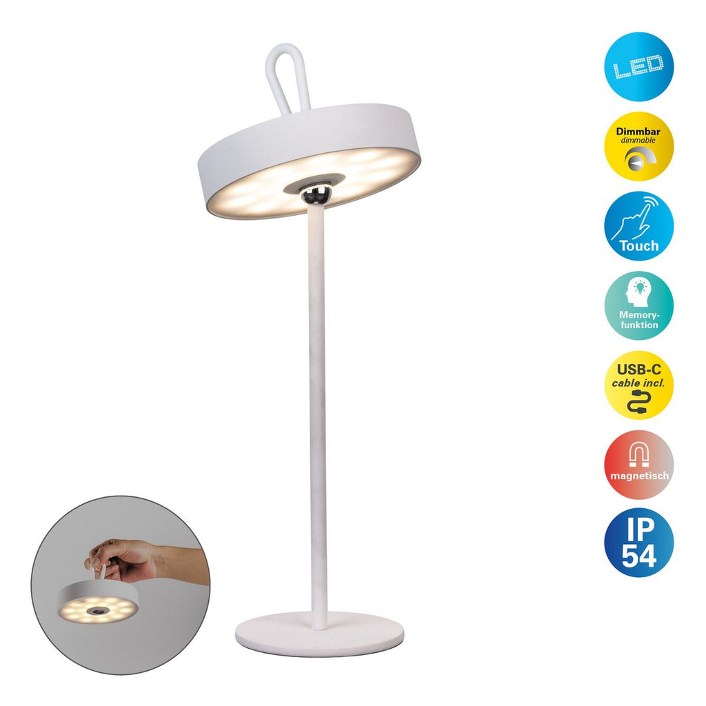 LED -batterijlamp magnetisch "Ella" voor buiten en binnen, gemaakt van metaal en plastic in wit, 35 cm hoog