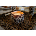 Leopard Glass Candle 8x8x8cm Brown