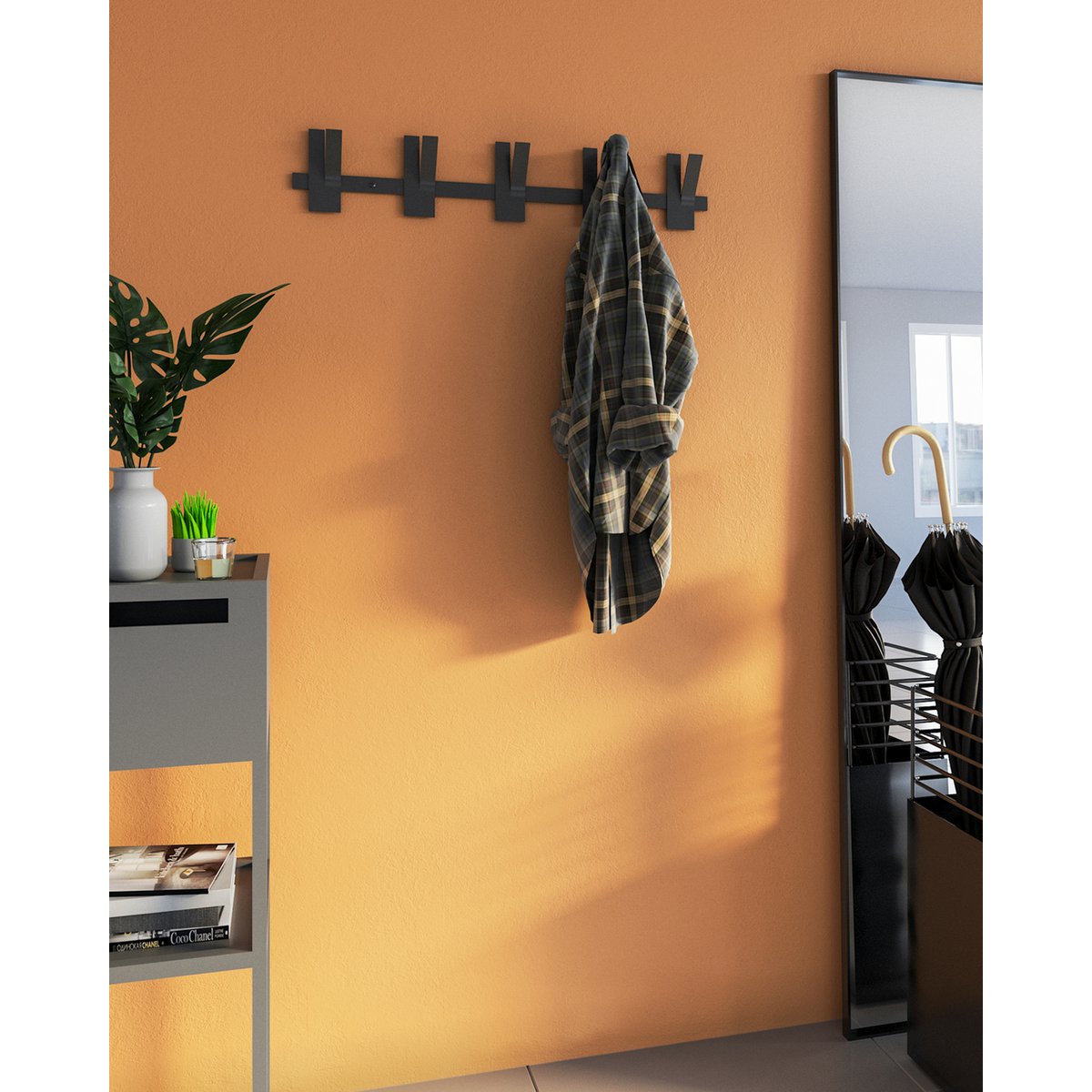 Gorillz Incision Wandkapstok - Zwart, 10 Haken, Metaal