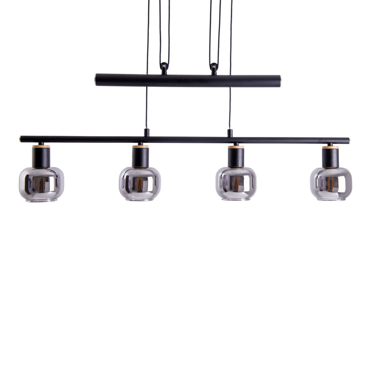 Näve Fumoso Hanglamp 4-lichts 78cm Zwart Rookglas