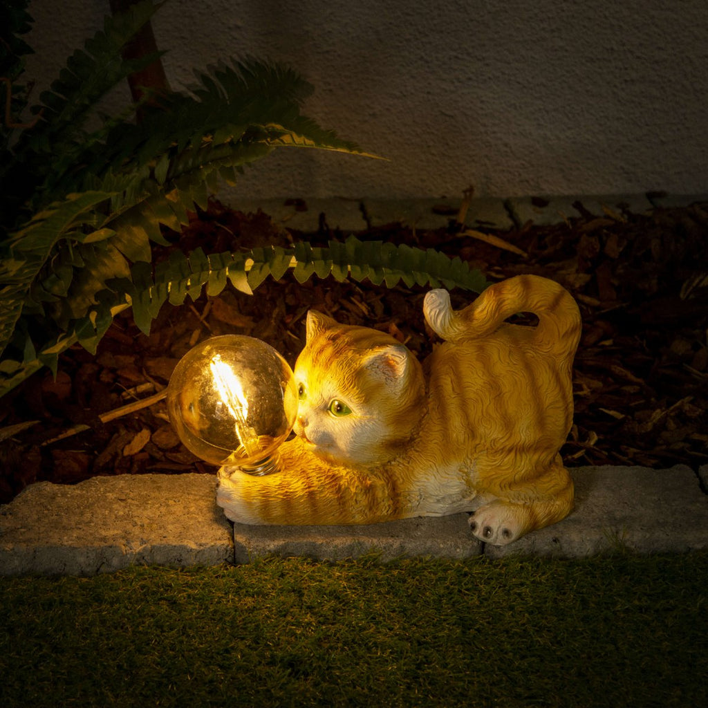 LED Solar Tuinlamp Kat - Bruin 25cm