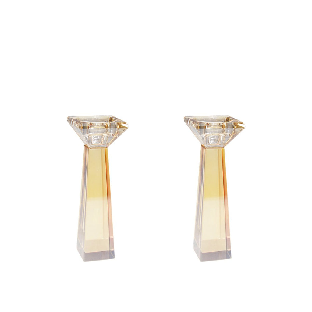 Amberkleurige kandelaars h16cm set 2 - AULICA