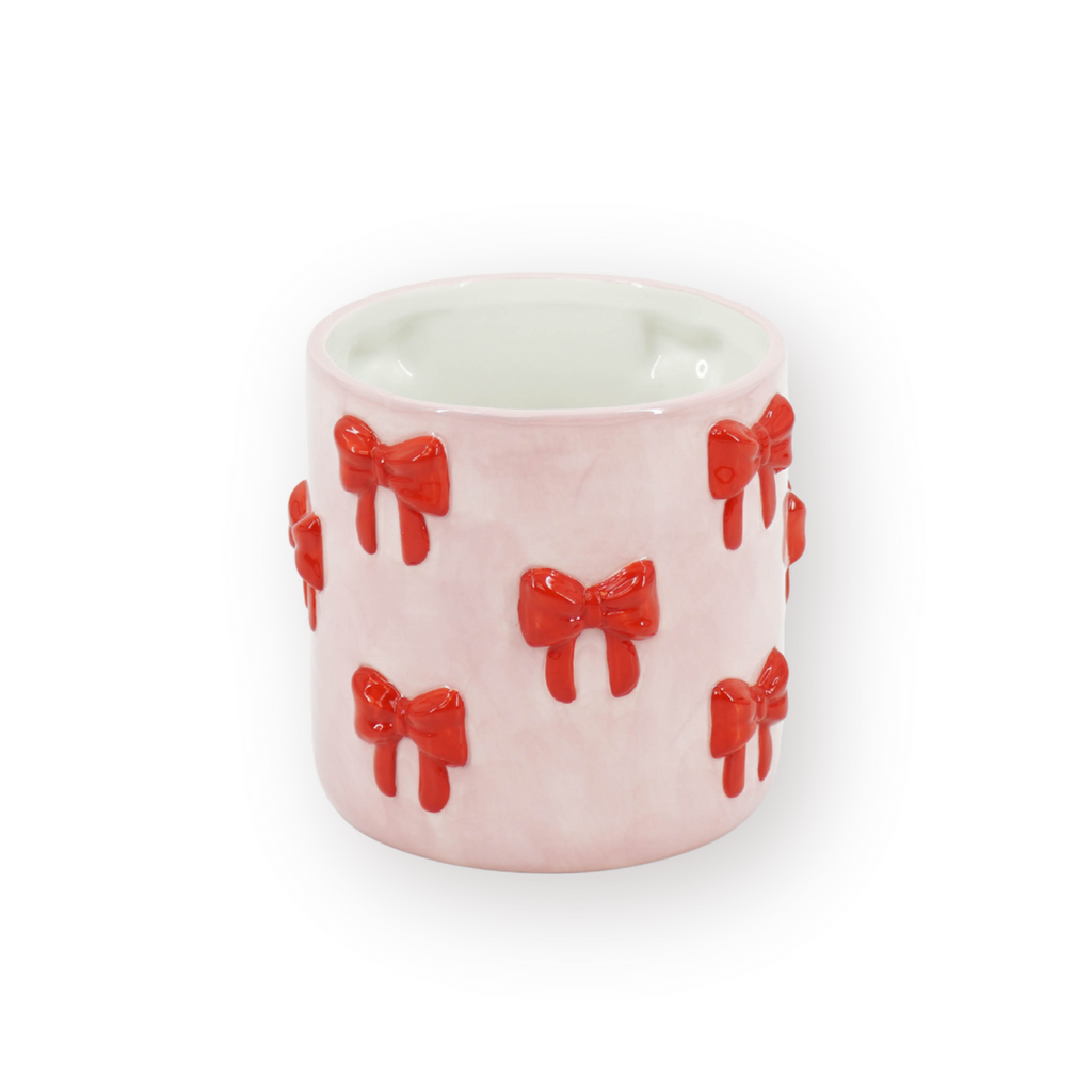 Bloempot met kleurrijke strikken - Licht Roze/Rood - 12,5x12,5x13cm