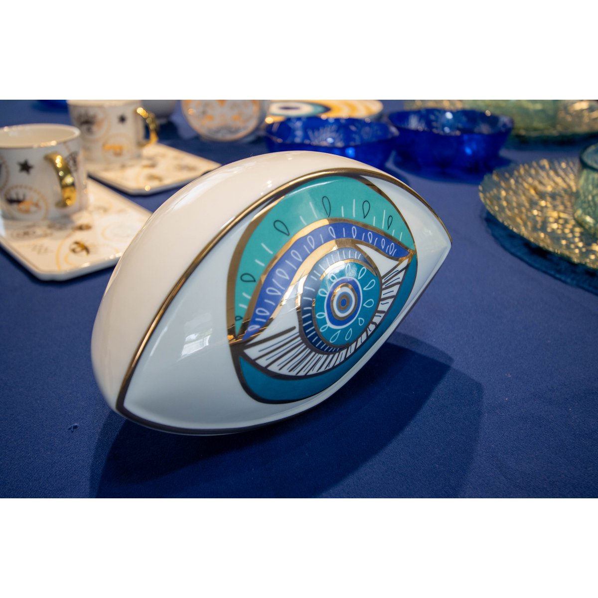 Turquoise Decoratief Oog Keramiek 20cm