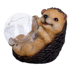 LED Solar Lamp "Hedgehog" voor terras en tuin, gemaakt van bruin plastic, met stevig ingebouwde LED's, decoratielamp voor buiten 17 x 14.
