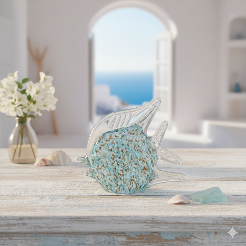 Decoratieve glazen vis blauw 14,5x5,5x13cm