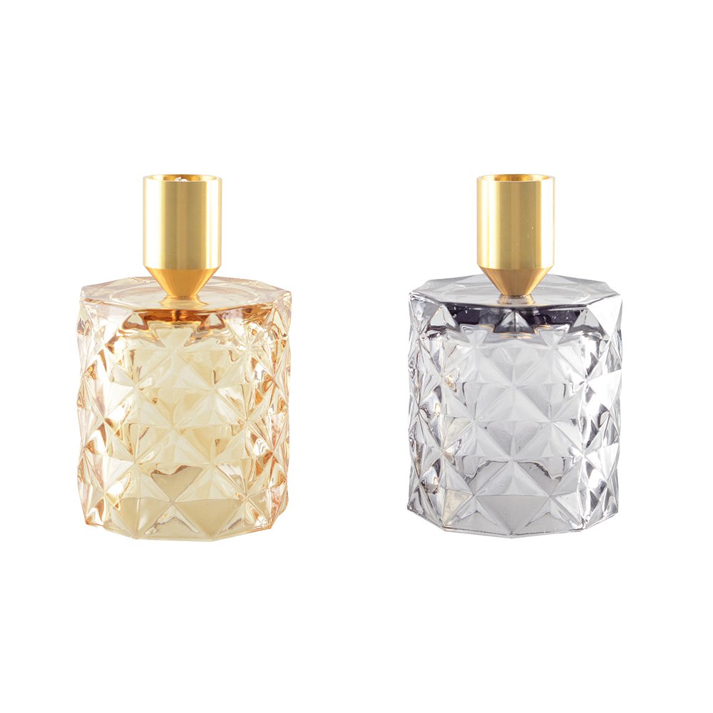 Ronde gele en paarse glazen kandelaars set - 2 stuks