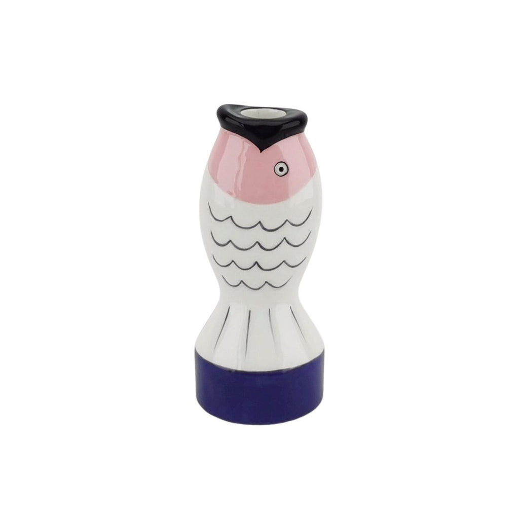 Kandelaar Vis - Blauw/Wit/Roze - 7x7x16,5 cm Housevitamin