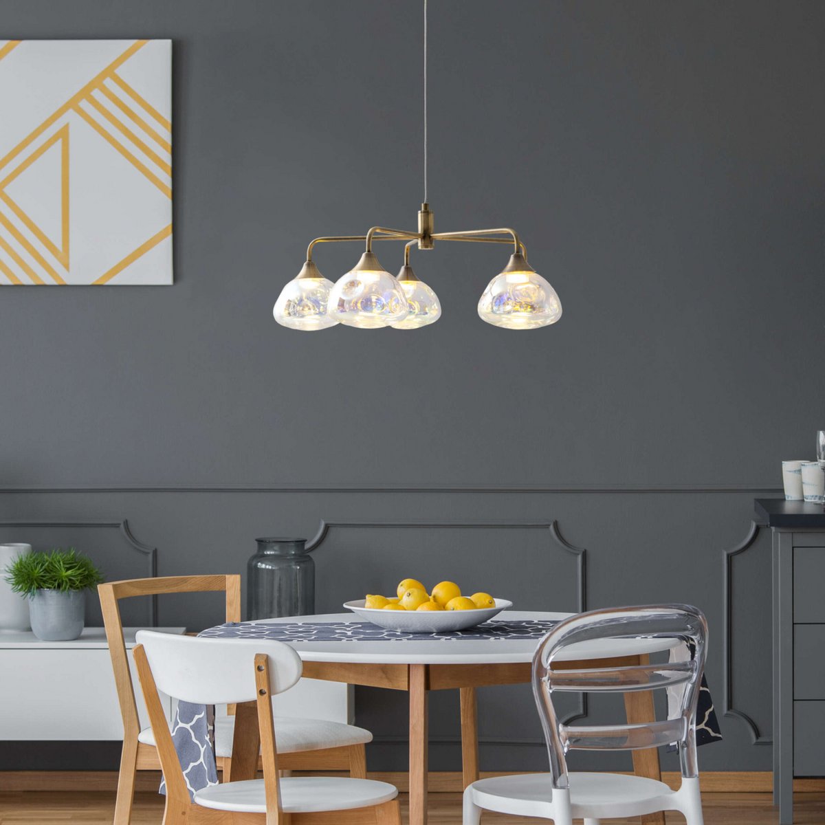 Näve Varna LED-Hanglamp 5-Flamm 50cm Messing
