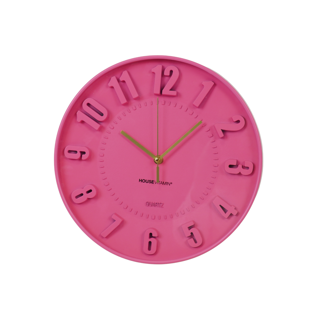 Neon roze wandklok - 30x30x4cm, Housevitamin