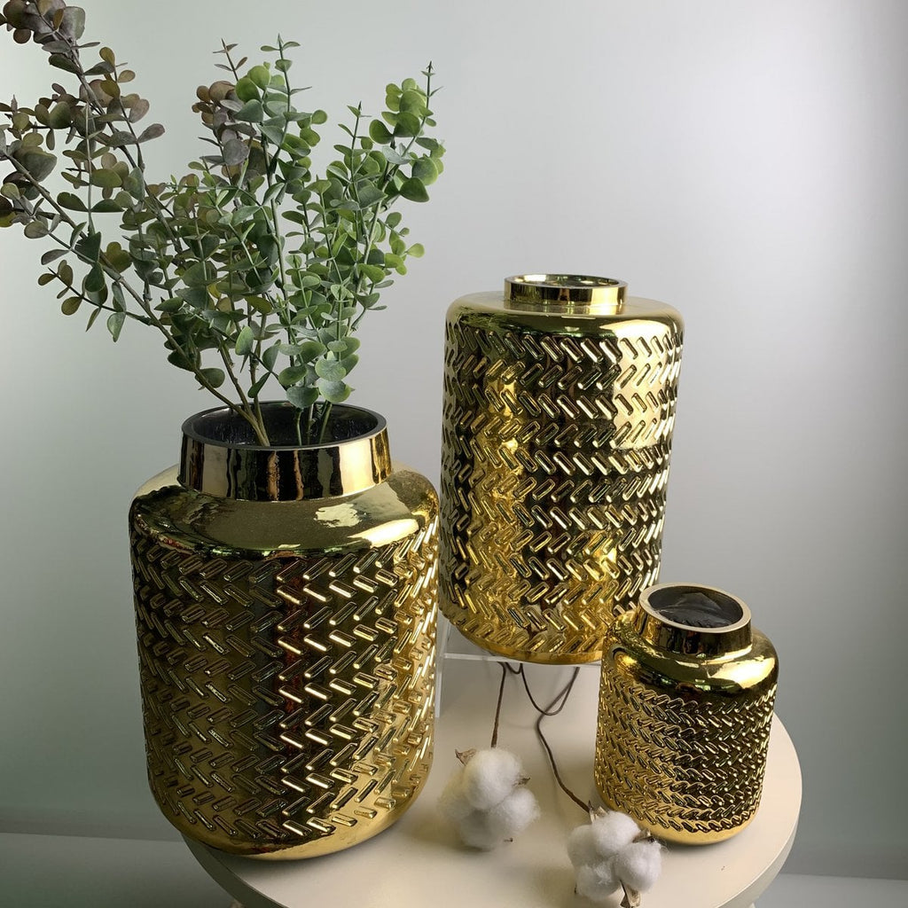 Gouden vaas rond glas 25cm Golden Finish