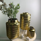 Gouden vaas rond glas 25cm Golden Finish