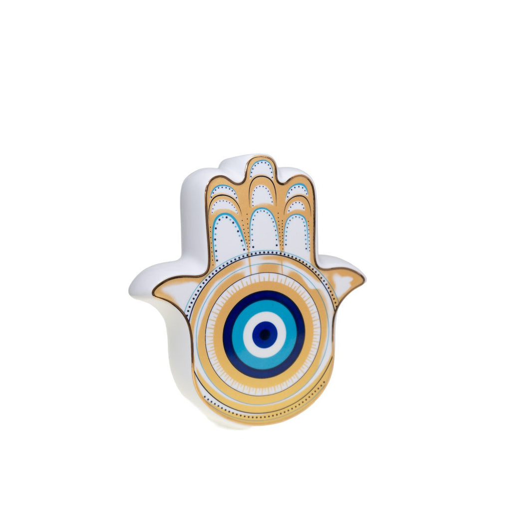 Handvaas wit-goud-blauw 17,5x6,2x20cm Keramiek