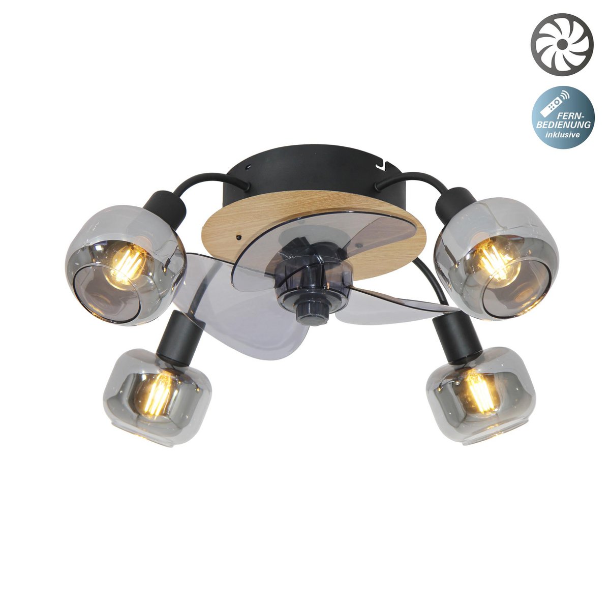 Plafondlamp inclusief ventilator "fumoso", in zwart, bruin en natuur, voor E27, Ø 51 cm