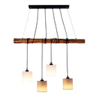 4 hanglamp "Malta" gemaakt van metaal en hout, met textielparaplu's in grijs en wit, E27 -aansluiting, verlichting voor woonkamer, kantoor of nachtkastje