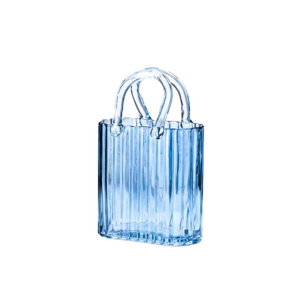 Transparante blauwe handtasvaas 18x10x27cm AULICA
