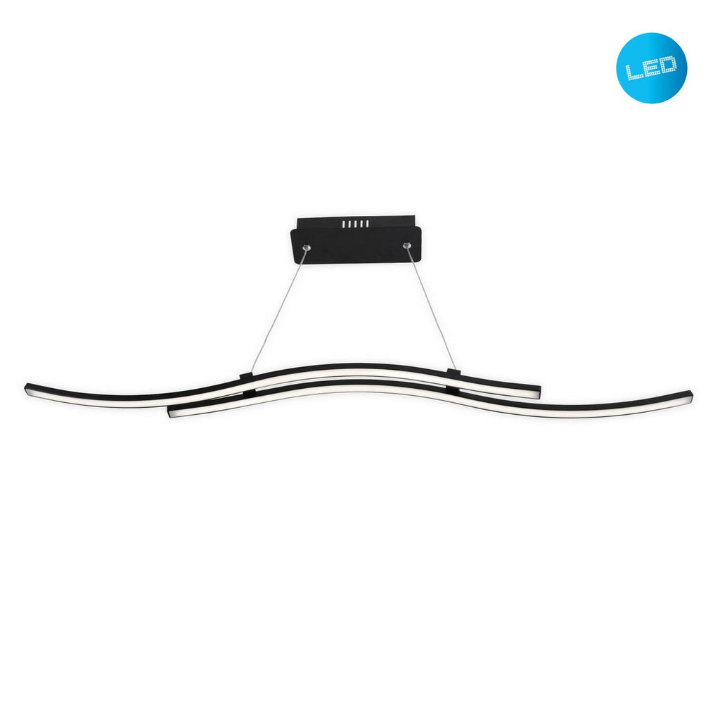 LED hanglamp "onda", hanglamp gemaakt van metaal en plastic in zwart, met stevig ingebouwde LED's, verlichting voor woonkamer, eetkamer of kantoor, 96 cm lang