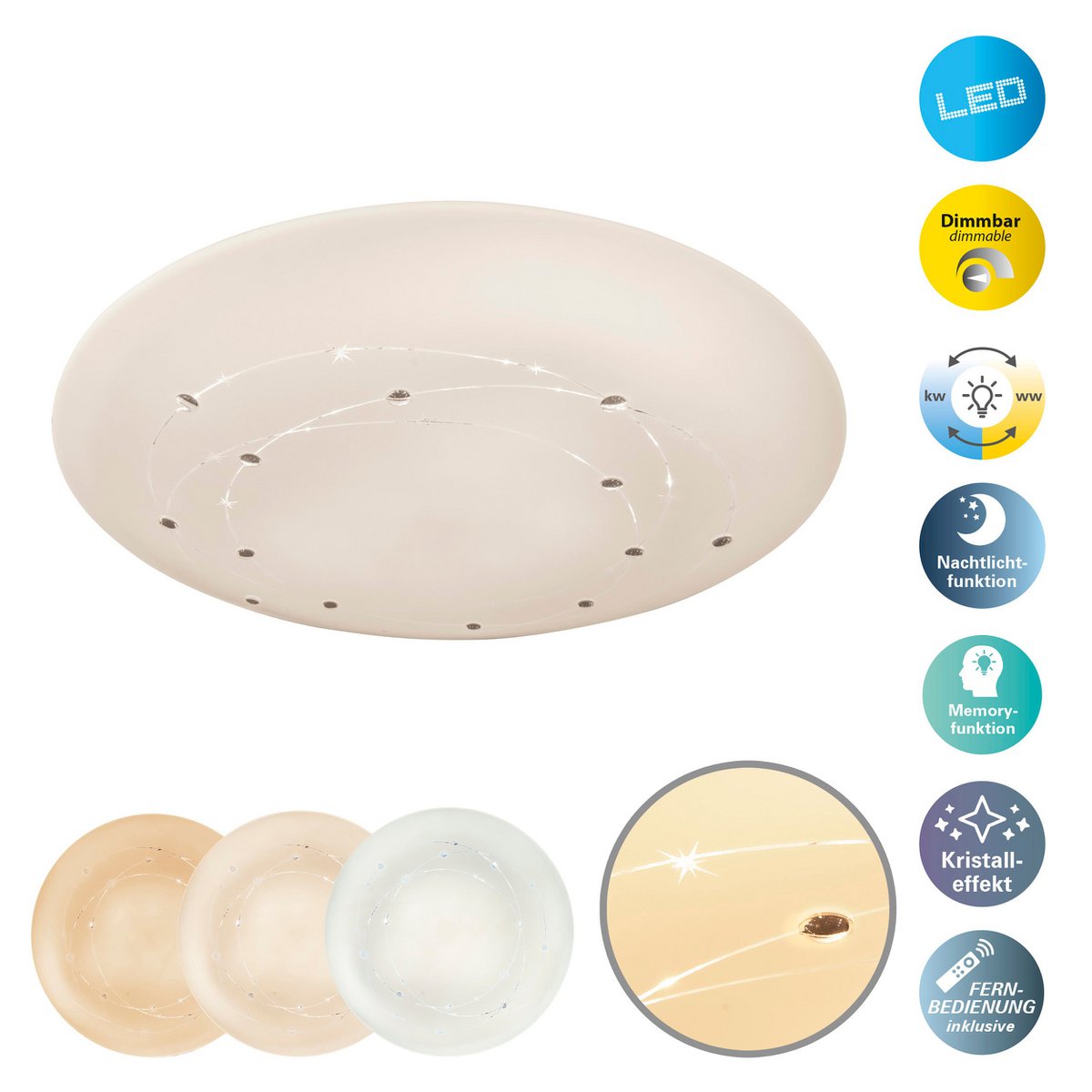 LED-plafondlamp Lissabon 61cm Wit Dimbaar