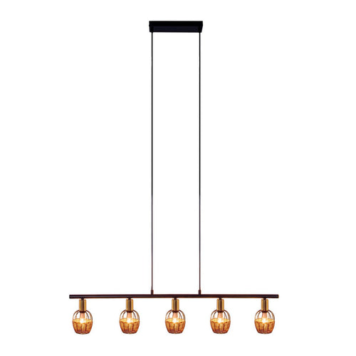 5 hanglamp "Corbis", echtelijke lamp gemaakt van zwart in zwart, met goud en rotan, met E14 -aansluiting, voor eetkamer, woonkamer, gang of kantoor, 100 cm lang