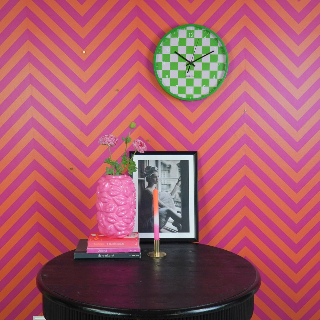 Housevitamin Wandklok Blokpatroon Groen/Roze 34cm