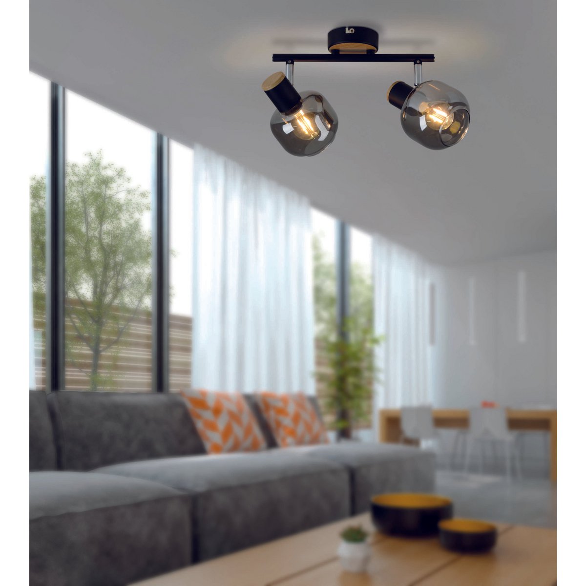 Näve Fumoso Plafondlamp 2-Spot Zwart Glas 40cm