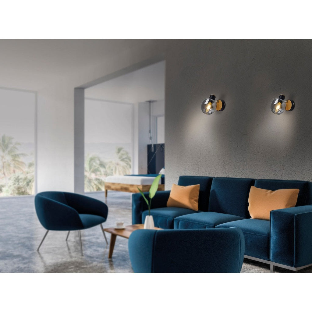 Näve Fumoso Wandlamp - Zwart Rookglas 16cm