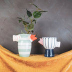 Vaas - visdolomiet - Blauw/Wit/Roze - 21x13,5x18cm Keramiek