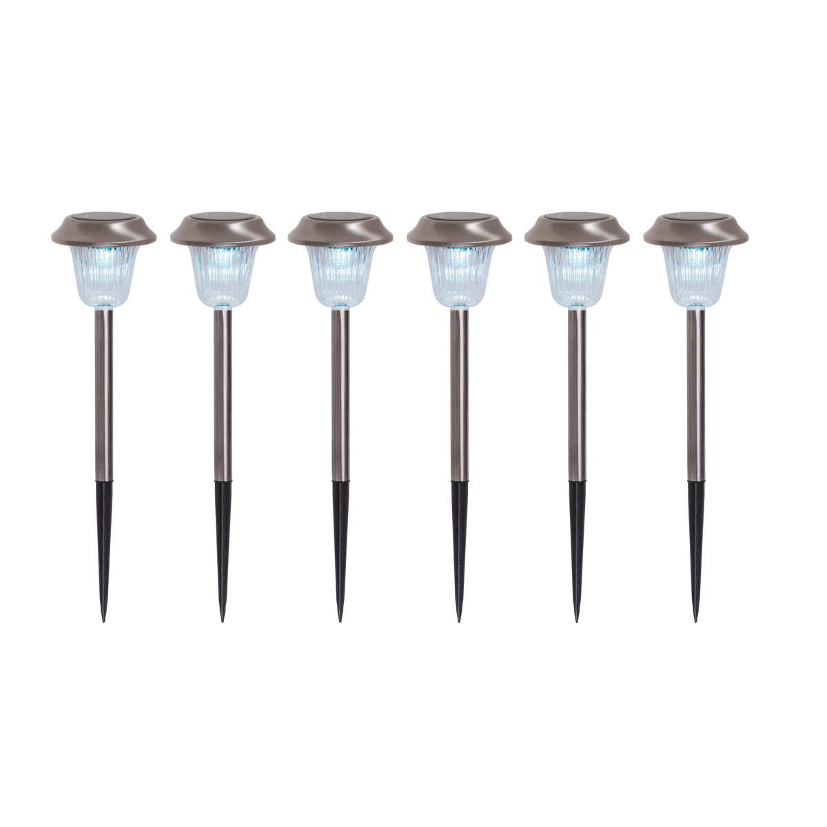 6 Set LED LED LED Outer Light "Gustav" met gemalen spit, roestvrij staal en acryl, met stevig ingebouwde LED's in koud wit, 39 cm hoog