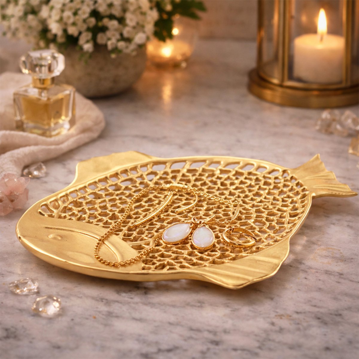 Decoratieve beker gouden vis 32x26x2cm