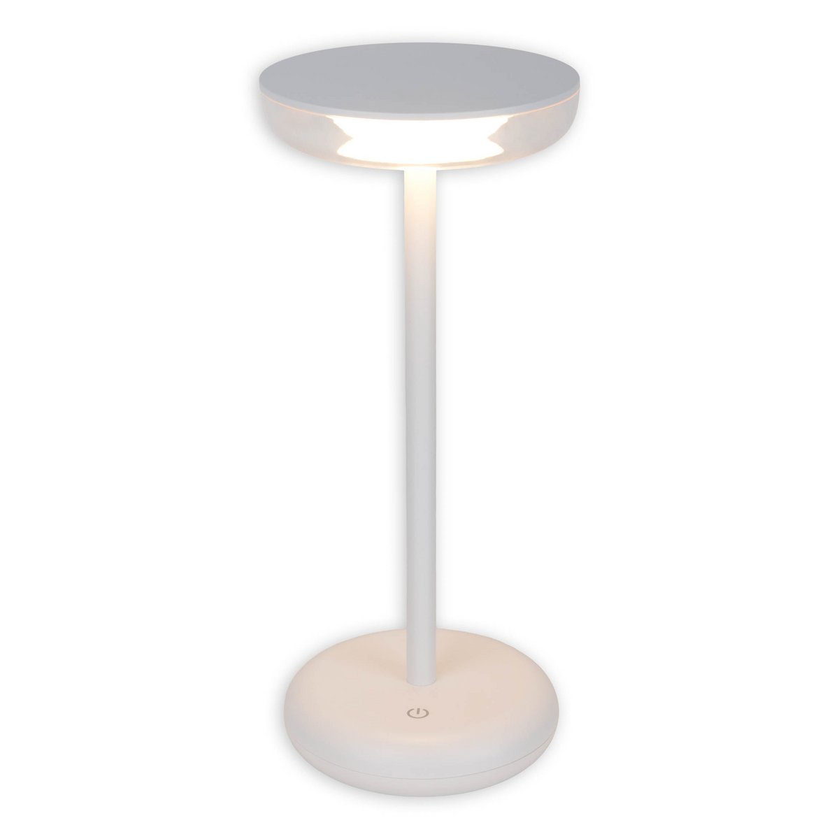 Noteloze tabletlicht "PASI" voor buiten en binnen, gemaakt van metaal en plastic in wit, dimbaar, met aanraking en geheugenfunctie, ca. 26 cm hoog