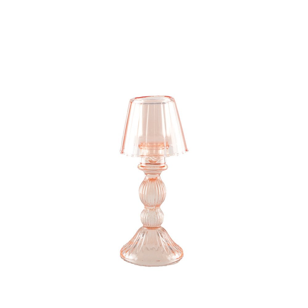 Roze kaarshouder op glazen standaard 21,5x9x9cm